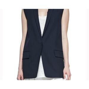 Rag Bone Women’s Francois Wool Crepe Vest Navy Size Large One Button Preppy City